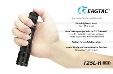 Image of Eagtac USB Rechargeable T25LR XHP35 HI 385 Meter Tactical Flashlight Base, Black, Medium, T25LRHI