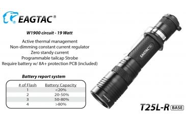 Image of Eagtac USB Rechargeable T25LR XHP35 HI 385 Meter Tactical Flashlight Base, Black, Medium, T25LRHI