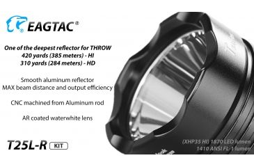 Image of Eagtac USB Rechargeable T25LR XHP35 HI 385 Meter Tactical Flashlight KIT, Black, Medium, T25LRHIKIT