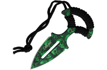 Image of ElitEdge Skull Push Dagger, 5in Overall, 2.5in, Green Finish Dagger Blade, Black Cord Wrapped Handle, Synthetic Sheath, 20-685GNSC