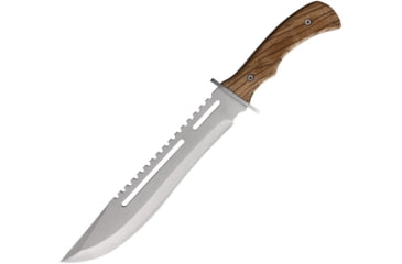 Image of ElitEdge Hunting Fixed Blade Knife, 16in Overall, 10.25in, Satin Sawback 440C Blade, Brown Wood Handle, Nylon Sheath, 20-669WD