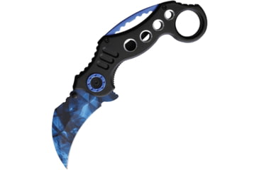 Image of ElitEdge Karambit Blue A/O Folding Knife, 5.25in Closed, 2.75in, Stainless Karambit Blade, Black Aluminum Handle, 10-578BLB