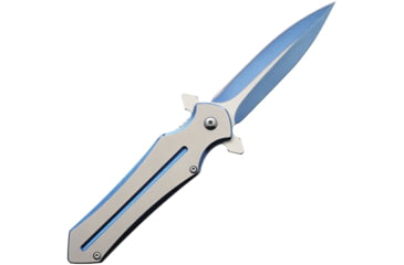 Image of ElitEdge Two-Tone Blue A/O Folding Knife, 4.75in Closed, 3.5in, Two-Tone False Edge Stainless Blade, Blue/Silver Stainless Handle, 10-A38BL