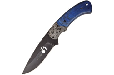 Image of Elk Ridge Blue Knife, 8in Overall, 4in Black 3Cr13 SS Drop Point, Blue Pakkawood Handle, Brown Leather Sheath, ER-200-09BL