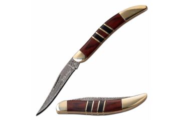 Image of Elk Ridge ER-952WBCR Manual Folding Knife, 2.25in, 3CR13 Stainless Steel, Toothpick, Damascus Blade, Pakkawood Handle, Nickle/Wood/Black, ER-952WBCR