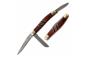 Image of Elk Ridge ER-953WBCR Manual Folding Knife, 2.5in, 3CR13 Stainless Steel, Spey, Damascus Blade, Nickle/Wood/Black, ER-953WBCR