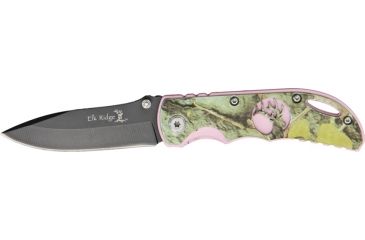 Image of Elk Ridge Linerlock Green Folding Knife, 2.625in, Black Carbon Stainless Blade, Aluminum Handle Green Camo Onlay ER134CA
