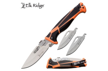 Image of Elk Ridge Trek Changeable Folding Knife, 4 in, 5Cr15 Stainless Steel, Drop Point, Black/Orange, ER-TKFDR002