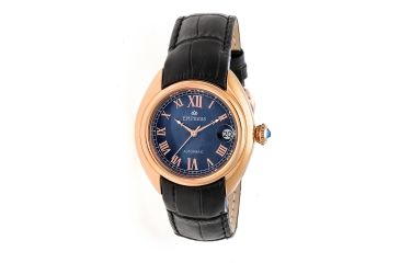Image of Empress Anoinette Automatic Mother-Of-Pearl Leather-Band Watch w/Date, Rose Gold/Black, Standard EMPEM1406