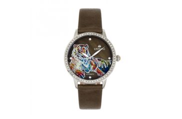 Image of Empress Diana Automatic Engraved MOP Leather-Band Watch, Olive, One Size, EMPEM3001