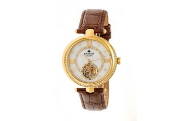 Image of Empress Stella Semi-Skeleton Leather Band Watch, White/Brown EMPEM2104