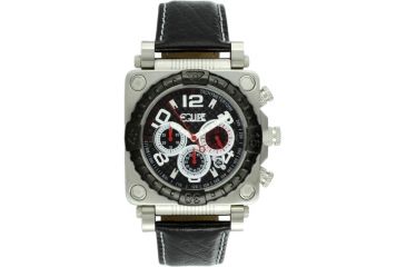 Image of Equipe E304 Gasket Mens Watch - Black Bezel, Silver Case, Black Leather Strap, Black Dial