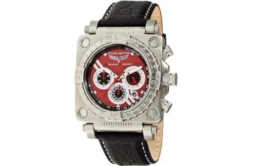 Image of Equipe Ev308 Corvette Grand Sport Mens Watch - Leather Strap, Silver Case, Red Dial