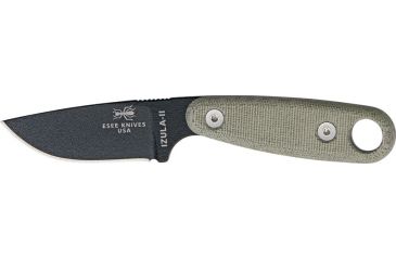 Image of Esee Knives Izula II Black Fixed Blade Knife, 3in, Black Powder Coated Carbon Steel, Light Green Canvas Micarta Handle ESIZ2B