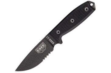 Image of ESEE Model 3 Black G-10 Serrated, with lanyard cord ES3MILSBLK