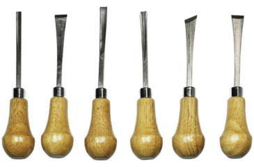 Image of Excel Blades 56010 Deluxe Woodcarving Set, 5.75in Overall, Wood handle - Straight, Curved, Skewed Chisels/ Curved, Straight, V Gouge, 56010