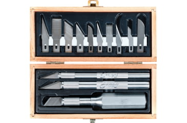 Image of Excel Blades Craftsman Set Fixed Blade Knife Set, 10 Assorted Blades, 2 #11 And One Each #16, 19, 02, 17, 22, 10, 18, 24, Wooden Gift Box, 44283