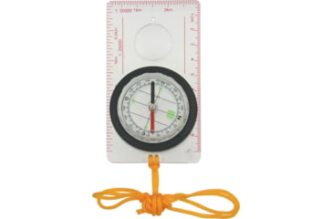 Image of Explorer Base Plate Compass, Measures 4 1/4in X 2 3/8in, Clear Acrylic Construction With Black Trim, Rotating Bezel, Metric Scale, Built-In Magnifying Glass, Gold Cord Lanyard, DC45-5A
