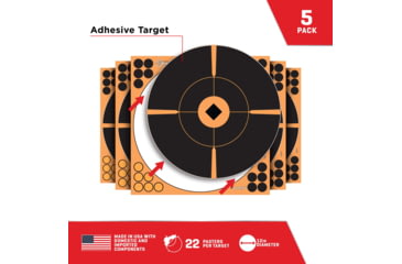 Image of EZ-Aim Adhesive Paper Splash Shooting Targets, Crosshair Bullseye, 12-Pack, Black/Orange, 12 in x 12 in, 15376