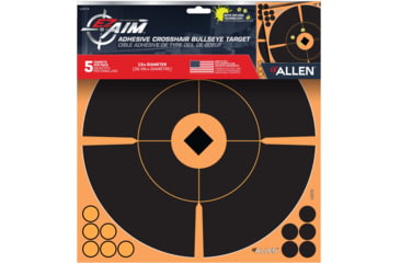 Image of EZ-Aim Adhesive Paper Splash Shooting Targets, Crosshair Bullseye, 12-Pack, Black/Orange, 12 in x 12 in, 15376