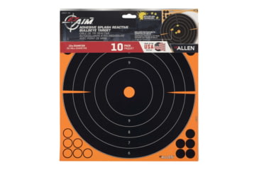Image of EZ-Aim Allen Splash Reactive Adhesive Paper Bullseye Shooting Targets, 12x12in, 10-Pack, Black/Orange, 15317-10