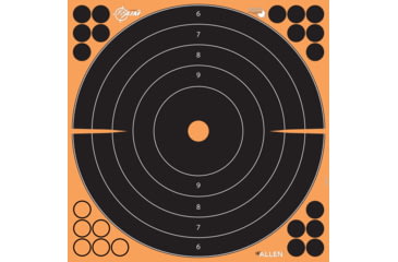 Image of EZ-Aim Allen Splash Reactive Adhesive Paper Bullseye Shooting Targets, 12x12in, 10-Pack, Black/Orange, 15317-10