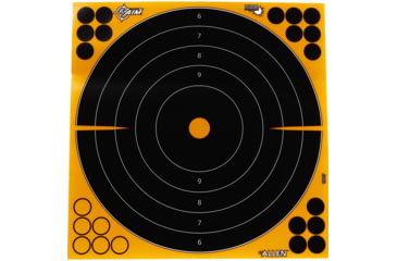 Image of EZ-Aim Allen Splash Reactive Adhesive Paper Bullseye Shooting Targets, 12x12in, 25-Pack, Black/Orange, 15317-25