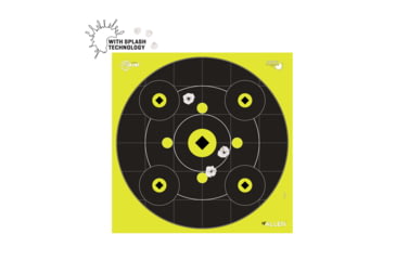 Image of EZ-Aim Splash Reactive Adhesive Paper Bullseye Shooting Targets w/8 Aiming Points, 12in Square, 12-Pack, Black/Chartreuse, 15577