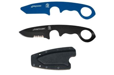 Image of First Edge HR-1 Kit Droppoint Serrated Edge Fixed Blade Knife, Blue Trainer, Sheath, Black, 4883