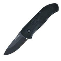 Image of First Edge Tracklock Tactical Hunter Folding Knife, Assisted Opening Serrated Edge, Elmax Bead Blast Blade, Coarse Black 1655-BBB