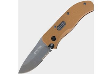 Image of First Edge Tracklock Tactical Hunter Folding Knife, Auto Opening Serrated Edge, Elmax Bead Blast Blade, Coarse Black, 1755-BBB