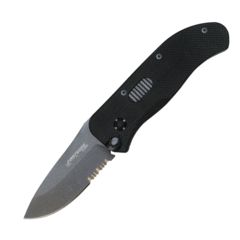 Image of First Edge Tracklock Tactical Hunter Folding Knife, Auto Opening Serrated Edge, Elmax Bead Blast Blade, Coarse Black 1755-BBB