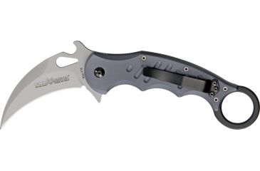 Image of Fox Karambit Folding Knife, 3in, Stonewash Cobalt Vanadium Blade w/ Thumb Slot, Gray Anodized Aluminum Handle FOX478