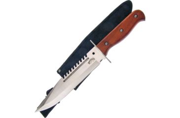 Image of Frost Pioneer Bowie Fixed Blade Knife, 9.75in, Stainless Steel, Standard Edge, Sawback, Satin, Brown, Pakkawood Handle F18306PW