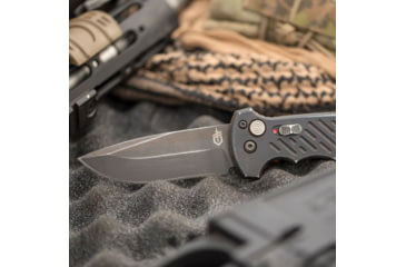 Image of Gerber 06 Auto Automatic Folding Knife, 8.5 in Overall, 3.8 in S30V Plain Drop Point Black Oxide Blade, Anodized 6061-T6 Machined Aluminum Black Handle, 30-001295
