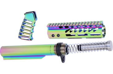 Image of Guntec USA AR-15 Pistol Furniture Set With Miltube, Gloss Rainbow PVD, AR-PISTOL-SET-MIL-RPVD