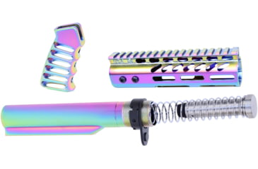 Image of Guntec USA AR-15 Pistol Furniture Set With Miltube, Matte Rainbow PVD, AR-PISTOL-SET-MIL-M-RPVD