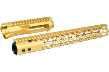 Image of Guntec USA AR-15 Stripped Billet Upper Receiver 15 in Air Lite Series M-LOK Handguard Combo Set, Anodized Gold, GT-UP-SET-GOLD-15AIRLITE