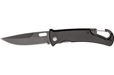 Image of Hallmark Backpacker Folding Knife, 2.75in, Black Stainless Blade w/ Thumb Hole Pull, Smooth Black Aluminum Handle HM0016