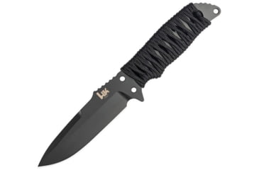 Image of Heckler &amp; Koch Fray Fixed Blade Clip Knife, 4.25 black finish 154CM stainless spear point bla, Black cord wrapped handle, 55250