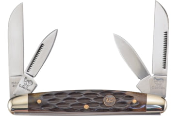 Image of Hen &amp; Rooster Congress Brown Pick Bone Folding Knife, Mirror finish stainless twin sheepsfoot and twin p, Brown pick bone handle, 214-BRPB