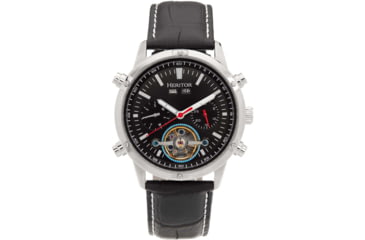 Image of Heritor Automatic Wilhelm Semi-Skeleton Leather-Band Watch w/Day/Date, Black, One Size, HERHS2105