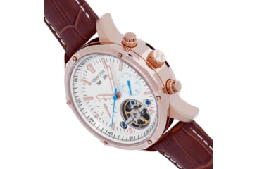 Image of Heritor Automatic Wilhelm Semi-Skeleton Leather-Band Watch w/Day/Date, Brown/Rose Gold, One Size, HERHS2106