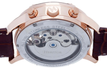 Image of Heritor Automatic Wilhelm Semi-Skeleton Leather-Band Watch w/Day/Date, Brown/Rose Gold, One Size, HERHS2106