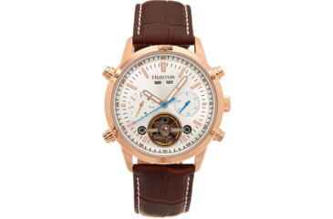 Image of Heritor Automatic Wilhelm Semi-Skeleton Leather-Band Watch w/Day/Date, Brown/Rose Gold, One Size, HERHS2106