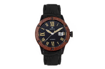 Image of Heritor Automatic Wooden Bezel Leather Band Watch /Date, Black, HERHS1606, Black, One Size, HERHS1606