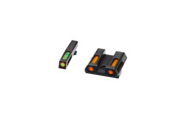 Image of HiViz Litewave H3 Tritium/Litepipe Sight Set, Glock 42, Glock 43, Black, Green/Orange Litepipes w/ Orange Front Ring, GLN621