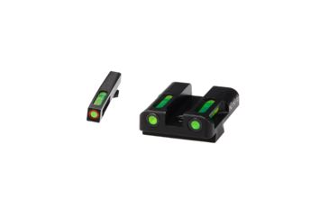 Image of HiViz Litewave H3 Tritium/Litepipe Sight Set, Glock .45 ACP, Glock 10mm, Glock .45 GAP, Black, Green Litepipes w/ Orange Front Ring, GLN529
