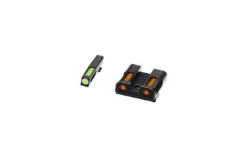 Image of HiViz Litewave H3 Tritium/Litepipe Sight Set, Glock .45 ACP, Glock 10mm, Glock .45 GAP, Black, Green/Orange Litepipes w/ White Front Ring, GLN429