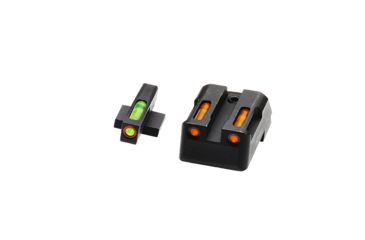 Image of HiViz Litewave H3 Tritium/Litepipe Sight Set, Kimber 1911 with Fixed Rear Sight, Black, Green/Orange Litepipes w/ Orange Front Ring, KBN621